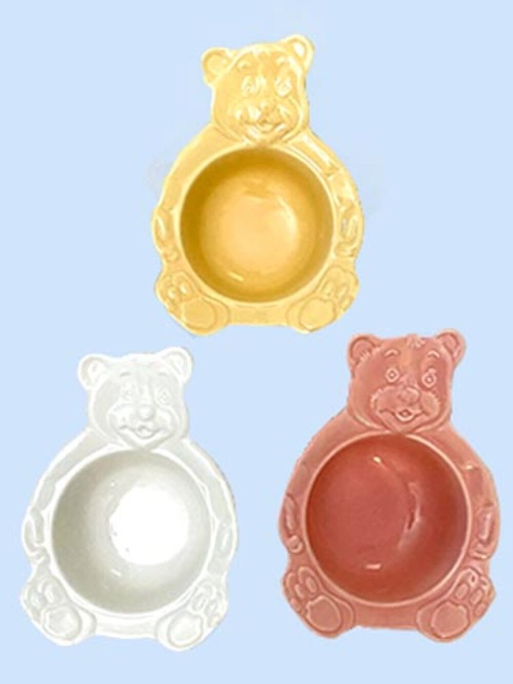 Vtg 1980s Teddy Bear Ceramic Cereal Bowls Set of 3 Pastel Nursery Kitsch Retro